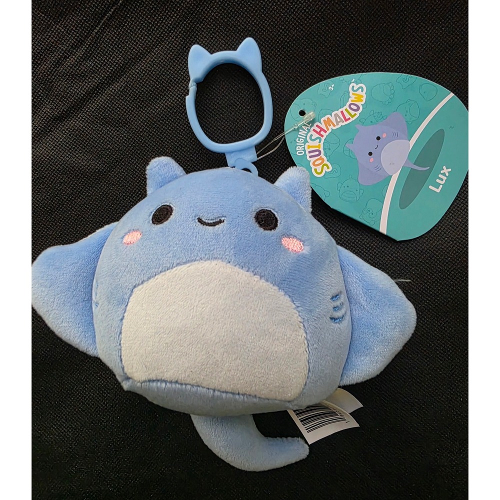 Squishmallows Lux the Stingray 3.5 inch Plush Backpack Clip Blue NWT Kellytoy